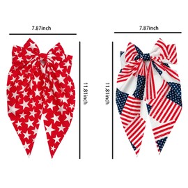 4th of July Hair Clips for Women 2PCS Red White Blue Red-Star Elements USA Flag Big Bows Oversized Long Tail Design with Non-Slip Alligator Clips Patriotic Independence Day Memorial Day Accessories