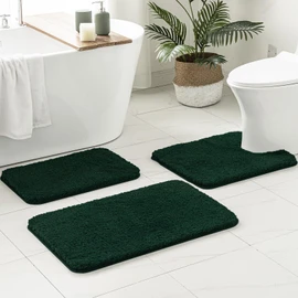 MIULEE Christmas Dark Green 3 Pieces Bathroom Rugs and Mats Sets Extra Thick Non Slip Microfiber Bath Mats and U-Shaped Contour Toilet Rug for Bath Room Floor Restroom, 20"x30"+16"x24"+20"x20"