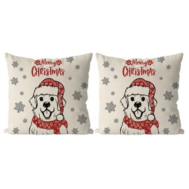 QIONG MENG Christmas Pillow Covers 18x18 Inch Set of 2 Great Pyrenees Christmas Decorations Pillowcase Xmas Dog Throw Pillow Covers Home Sofa Living Room Decorative Cushion Case