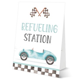 Blue Race Car Party Decorations, Birthday Party Favors Sign, Refueling Station 8×11 Sign with Stand, Route 66 Party Decorations