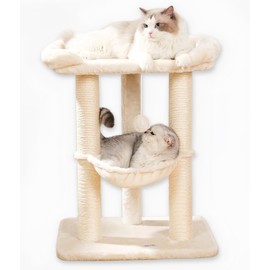 Happi N Pets 28" Cat Tree Tower for Indoor Cats Large, Tall Cat Scratching Post with Bed, Sisal Cat Scratcher with Soft Perch & Cozy Hammock, Stable Cat Stand, Removable Cover-Beige