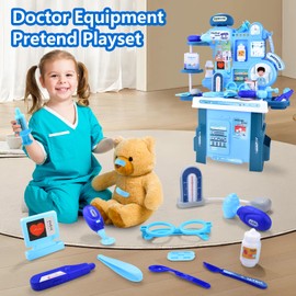 CASRRA Children's Toys 43-Piece Doctor Set, Sturdy Role-Play Medical Table for Toddlers Boys and Girls Ages 3-6, high Durability Pretend Toys, with Doctor Clothing and Medical Equipment