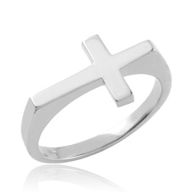 Matte Finish 925 Sterling Silver Flat Top Sideways Cross Ring (Size 9.5)