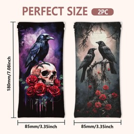 GLOBLELAND 2Pcs Dark Crow Soft Glasses Case Rose and Withered Branchs Skull Travel PU Leather Glasses Bag Portable Squeeze Top Eyeglass Case Pouch for Watches Phones Makeup Brushes