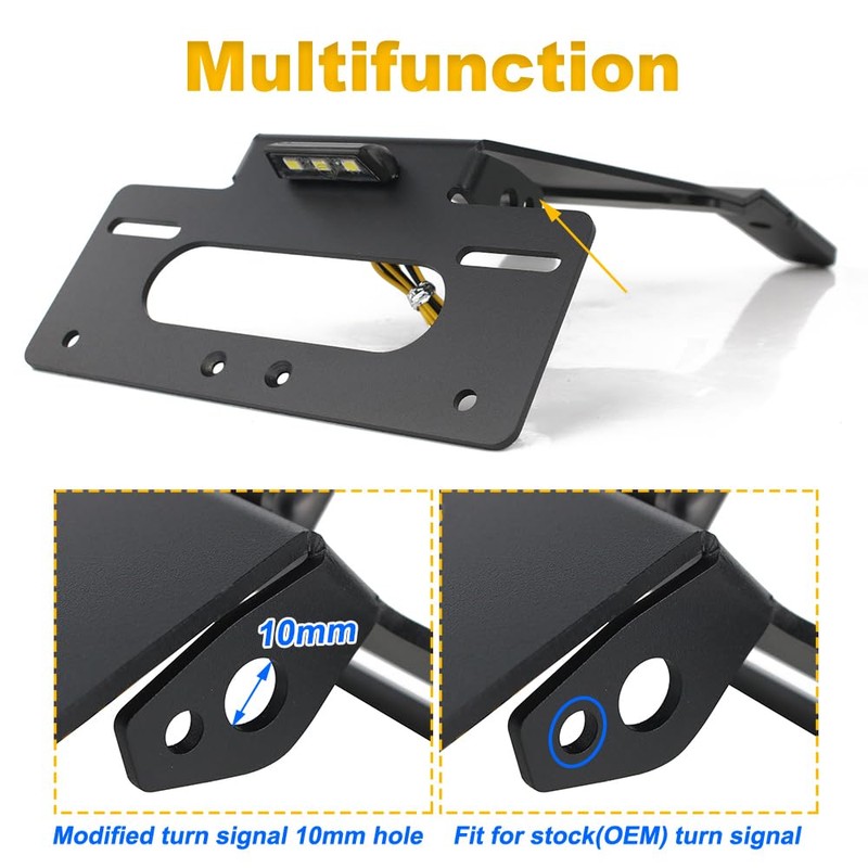 REARACE Motorcycle Fender Eliminator Kit License Plate Bracket Compatible with
