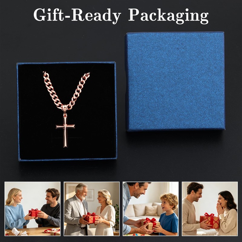 Copper Necklace for Men Women, 99.9% Pure Copper Cross Necklace,