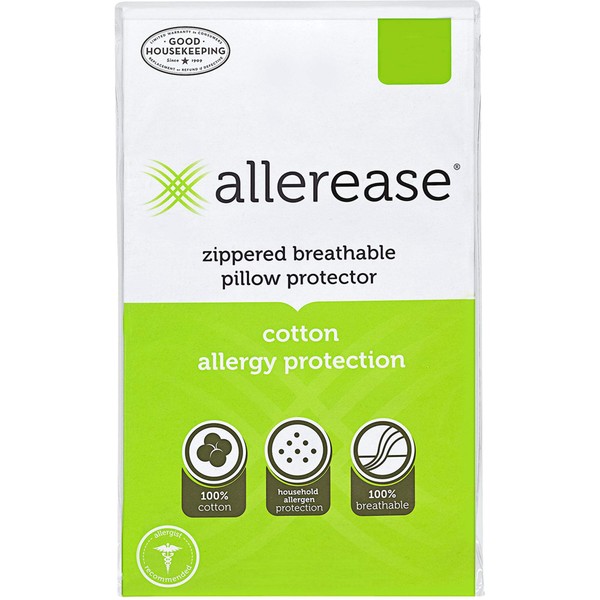 AllerEase 100% Cotton Allergy Protection Pillow Protectors â Hypoallergenic, Zippered,
