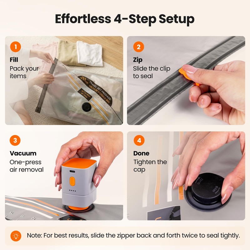 LEAFORY Travel Vacuum Storage Bags with Cordless Rechargeable Electric Pump,