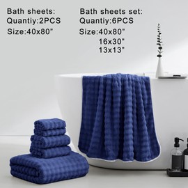 HVMS Oversized Bath Towels 40x80 Inches Extra Large Bath Sheets for Adults Thick Super Soft Quick Dry Highly Absobent Microfiber Shower Towels (Navy, 6PCS)
