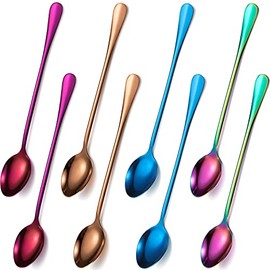 8 Pieces Long Handle Tea Spoon Stainless Steel Coffee Mixing Spoons Teaspoon for Mixing, Cocktail Stirring, Coffee, Milkshake, Cold Drink, 7.48 Inch (Popular Style)