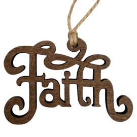 Faith Christmas Tree Ornament, Laser Cut Wood Holiday Hanging Decoration, Christian Religious Gifts and Stocking Stuffers, 3.5 Inches
