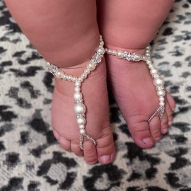 Sandalias descalzas para recién nacidos, sandalias descalzas con diamantes de imitación para bebé, accesorios para fotografía de regalo para niña, Blanco, 0-6 Months Infant