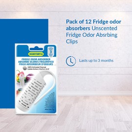HUMYDRY® - Pack of 12 Natural Activated Charcoal Odor Eliminator Clips - For Refrigerator and Freezer - Fragrance-Free - Lasts 3 Months - Compact Design