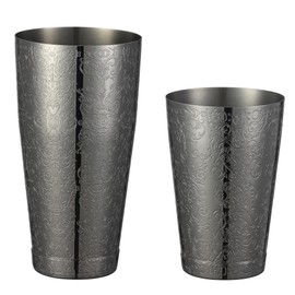 Stainless Steel Boston Shaker with Etched Pattern Weighted Shaking Tin Set (Spirit Gunmetal Black)