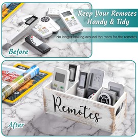 DRASTAR Remote Control Holder, Retro White TV Remote Holder, Remote Holder with 3 Slots, TV Temote Caddy for Table, Remote Organizer for Home Theater Accessories