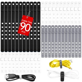 AROIC 90 bridas de silicona con 3 tamaños, reutilizables y lavables con diseño de hebilla de bloqueo ajustable, organizador de cables para el hogar, oficina, viajes esenciales, escuela (3 colores)