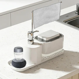 Dispensador de Jabon Cocina，Despachador de Jabon Liquido，Dispensador de Jabon Baño，con Esponja, Trapo, Cepillo de Olla，Baño, Cocina Disponible (Blanco)