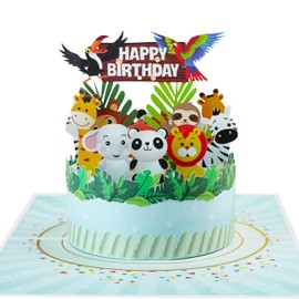 Cavoado® Birthday Card for Children with 3D Pop-up Jungle Animals - Foldable Animal Motif Card, Funny Children's Birthday Card - Includes Envelope