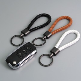 3pcs Braided PU Leather Key Fob Leather Car Key Chain Lanyard for Work Car Key Bottle Camping Hiking (3 Colours), 3 colours