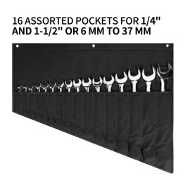 THEBUGWBF Wrench organizers,16 Pocket Wrench Pouch,Metric or SAE,Tools & Wrench bag Organizer Roll Up Pouch,for Mechanics, Electricians & Repairer (Black)