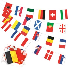 Football Em 2024 Decorative Flag Chain, 26.2 ft Football European Championship 2024 Fabric Bunting Outdoor Indoor Euro 2024 Garland with 24 Euro Participant Teams Flags for Garden Bar Party Decoration