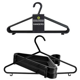 Pack of 20 Plastic Adult Coat Clothes Hangers Wardrobe Black Colour Strong Plastic Cloth Hanger Clothes (37 cm Wide) Designed for Delicate Clothes