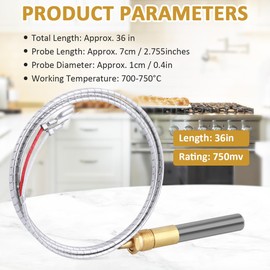 36" 750mv Thermopile Generators 750 Millivolt Thermopile Replacement Part Number R1054,1950-001,071515,53374,7533113 for Gas Fireplace/Water Heater/Gas Fryer Cluster Thermocouple,Stove Accessories