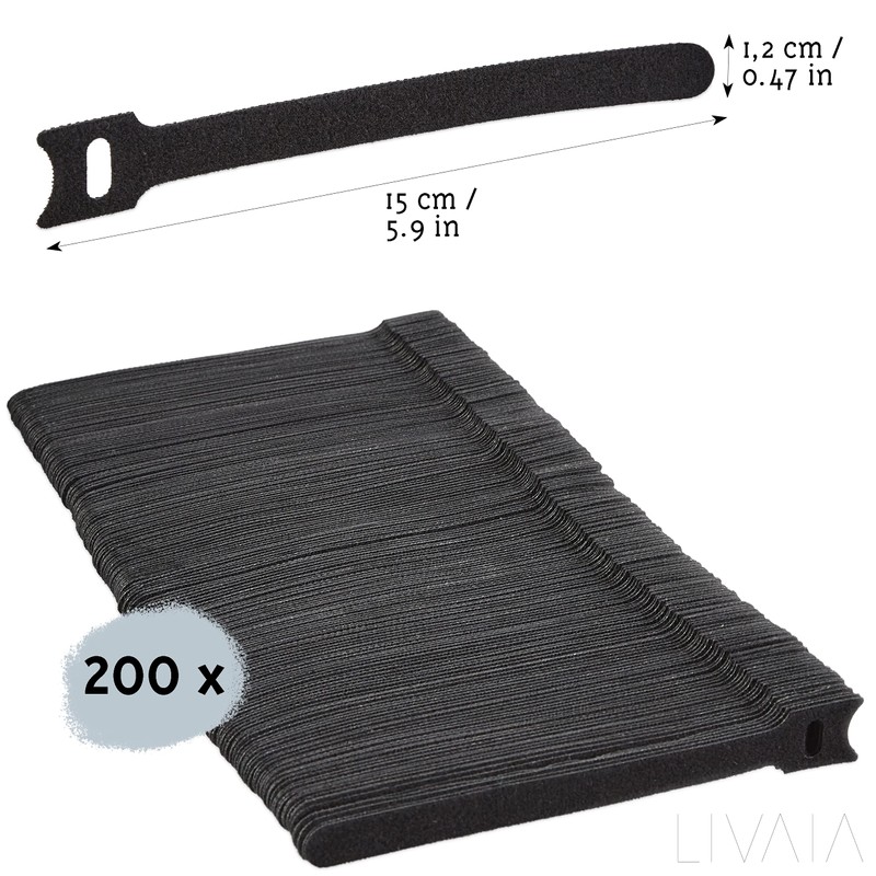 Reusable Cable Ties Black: 200 x 6in Hook and Loop