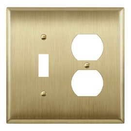 LIDER Combination Toggle Switch and Duplex Receptacle Metal Wall Plate, Corrosion Resistant, Mid-Size 2-Gang 4.88" x 4.92", 201 Stainless Steel, LMWP-1121M-BB, Brushed Brass