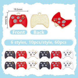 AHANDMAKER 60Pcs Video Game Controller Charms, 6 Styles Game Controller Key Ring Pendant Charms Alloy Mini Game Charms for DIY Necklace Earrings Bracelets Anklet Jewelry Making