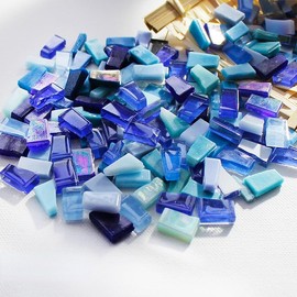 CarAngels Glass Mosaic Tiles Assorted Colors Random 500g Irregular Cut DIY Interior Decoration Handmade Craft (Blue Type)