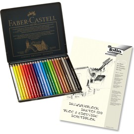 Faber-Castell Polychromos 110024 Artist's Colouring Pencil, 24 Metal Case + High-Quality A4 Sketch Pad