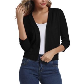 Urban CoCo Women's 3/4 Sleeve Cropped Cardigan Sweater Elegant Shrugs for Women (L, Black)