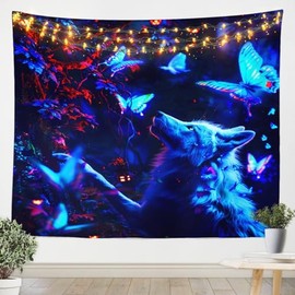 Feelyou Kids Wolf Tapestry Small 51"x59" Butterfly Wall Hanging Boys Girls Wild Safari Animal Pattern Wall Blanket Wildlife Style Decor Wall Art