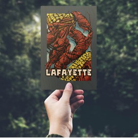 Lafayette, Louisiana, Crawfish and Corn, Scratchboard, (4x6 Birch Wood Postcards, 2-Pack Stationary, Rustic Home Wall Decor)