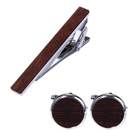 Avaner Men's Tie Clip Cufflinks: 3 Pcs Wooden Metal Tie bar Cufflink Set for Men