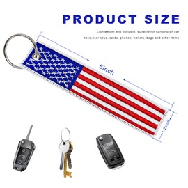 BWBWND 2 PCS American Flag Key Chain, USA Patriotic Flag Keychain Tag with Keyring, Embroidery Key Fob Lanyard for Car ATV UTV