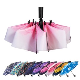 LANBRELLA Umbrella Compact Inverted Folding Umbrellas Auto Open Auto Close - T2.7-Red Lotus