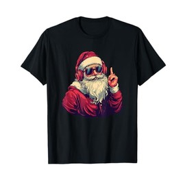Great Santa Claus with Sunglasses and Headphones T-Shirt, black