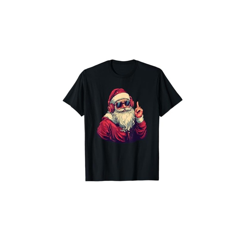 Great Santa Claus with Sunglasses and Headphones T-Shirt, black