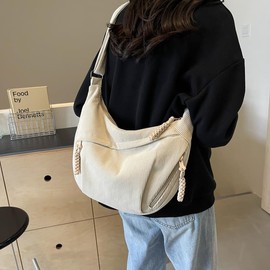 GSenhui Crossbody Bag Cord Shoulder Bag Moon Bag Women's Crescent Moon Shoulder Bag with Casual Widgets Bum Bag Corduroy Large Handbag Beige for Travel, Work, Everyday Use