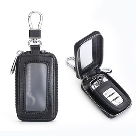 Fabselection Car Key case Holder Leather Pouch Zipper Purse Car Key Holder（Black）