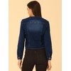 Allegra K Women's Denim Jacket Button Down Collarless Long Sleeve