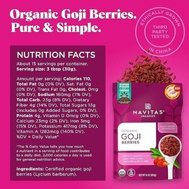 Navitas Organics Goji Berries 1 Pound USDA Organic Superfood Antioxidants