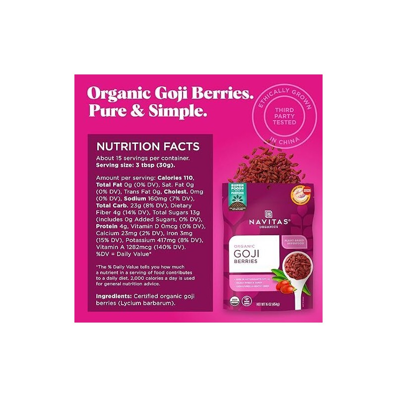 Navitas Organics Goji Berries 1 Pound USDA Organic Superfood Antioxidants