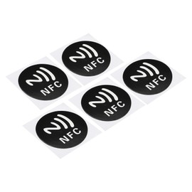 PATIKIL 5pcs NFC Sticker NFC213 Tag Sticker 144 Byte Memory Full Programmable Blank Circle 30mm Diameter NFC Tag Phone NFC Enabled Devices Black