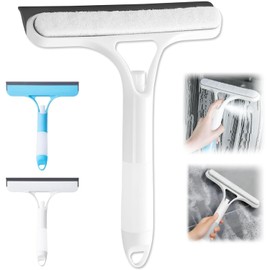Shower Squeegee for Glass Doors, 3 in 1 Squeegee for Shower Glass with Spray, Scrubber and Shower Squeegee for Glass Doors, Mirrors, Car and Home, All-Purpose Window Cleaner Tool (White)
