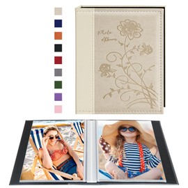 Artmag Photo Album 5x7 Clear Pages Pockets Leather Cover Slip Slide in Photo Album Book Holds 100 Vertical 5x7 Photos Picture Book for Wedding Family (Beige)