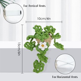 Crocheted Botanical Car Ventilation Clip Decoration, Artificial Plant Car Air Freshener, Cute Car Accessories, Interior Car Decorations, Air Conditioning Vertical Clip (White Flower)