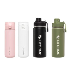 Liforme Portable Water Bottle, Leakproof Screw Cap, Lightweight, Eco-Friendly, Hot/Cold Vacuum Insulation, Sweat-free Double Wall Design, BPA Free, 380ml - White